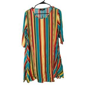 L&B Women's Southwest Lightweight 3/4 Sleeve Rayon Mini Shirt Dress Size Small